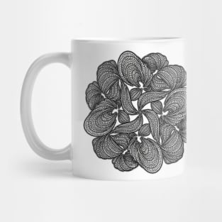 Stringy Mandala - Intricate Black and White Digital Illustration - Vibrant and Eye-catching Design for printing on t-shirts, wall art, pillows, phone cases, mugs, tote bags, notebooks and more Mug